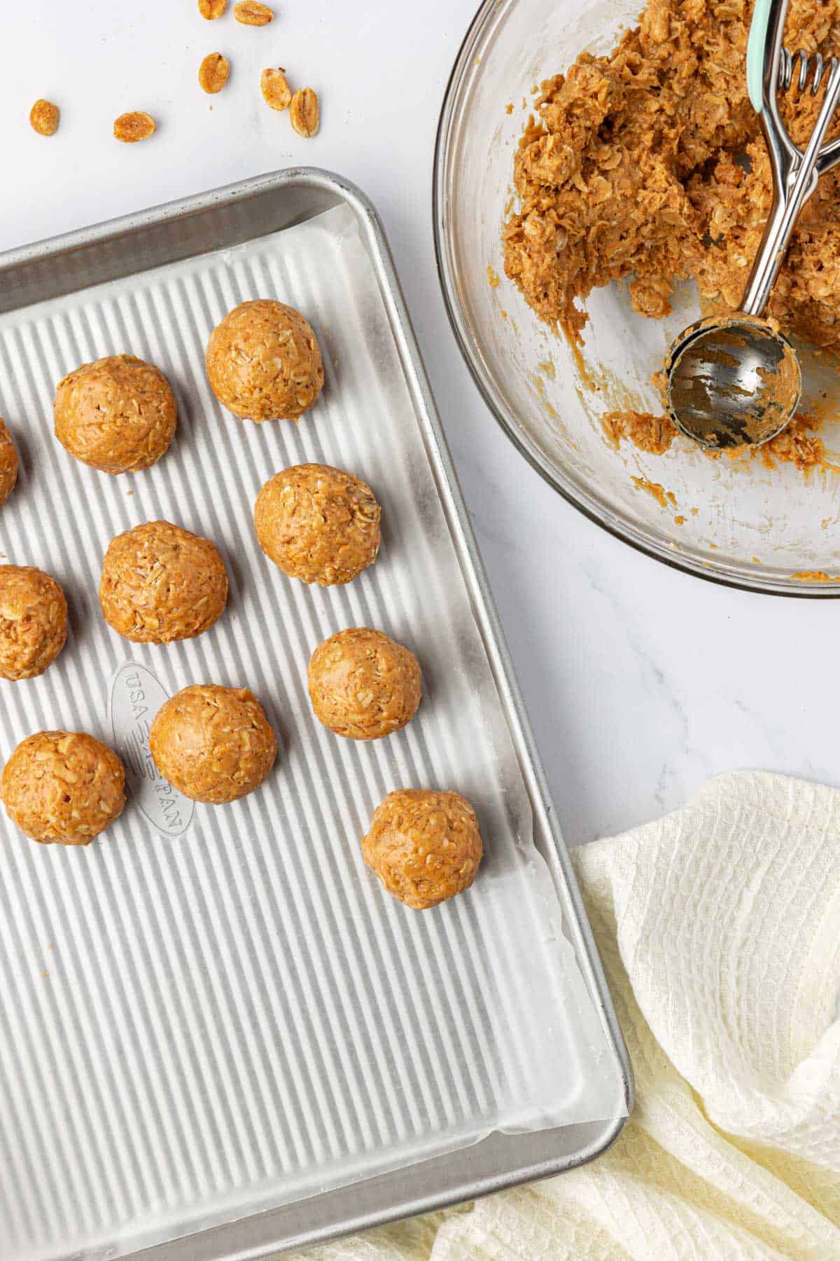 baking sheet with protein balls on it