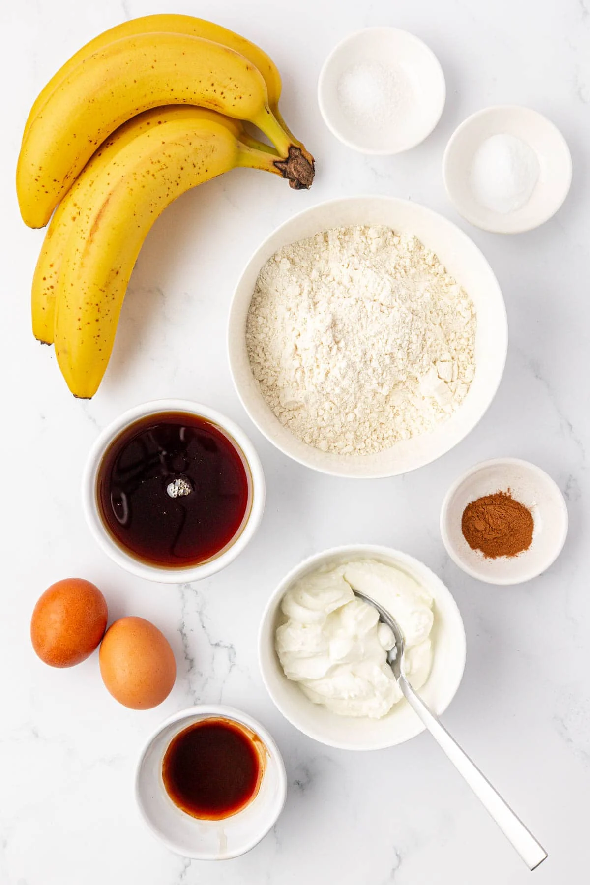 ingredients to make greek yogurt banana mini muffins