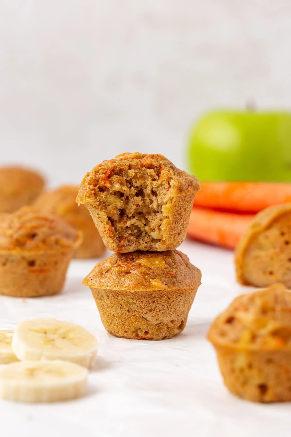 ABC mini muffin with a bite taken out