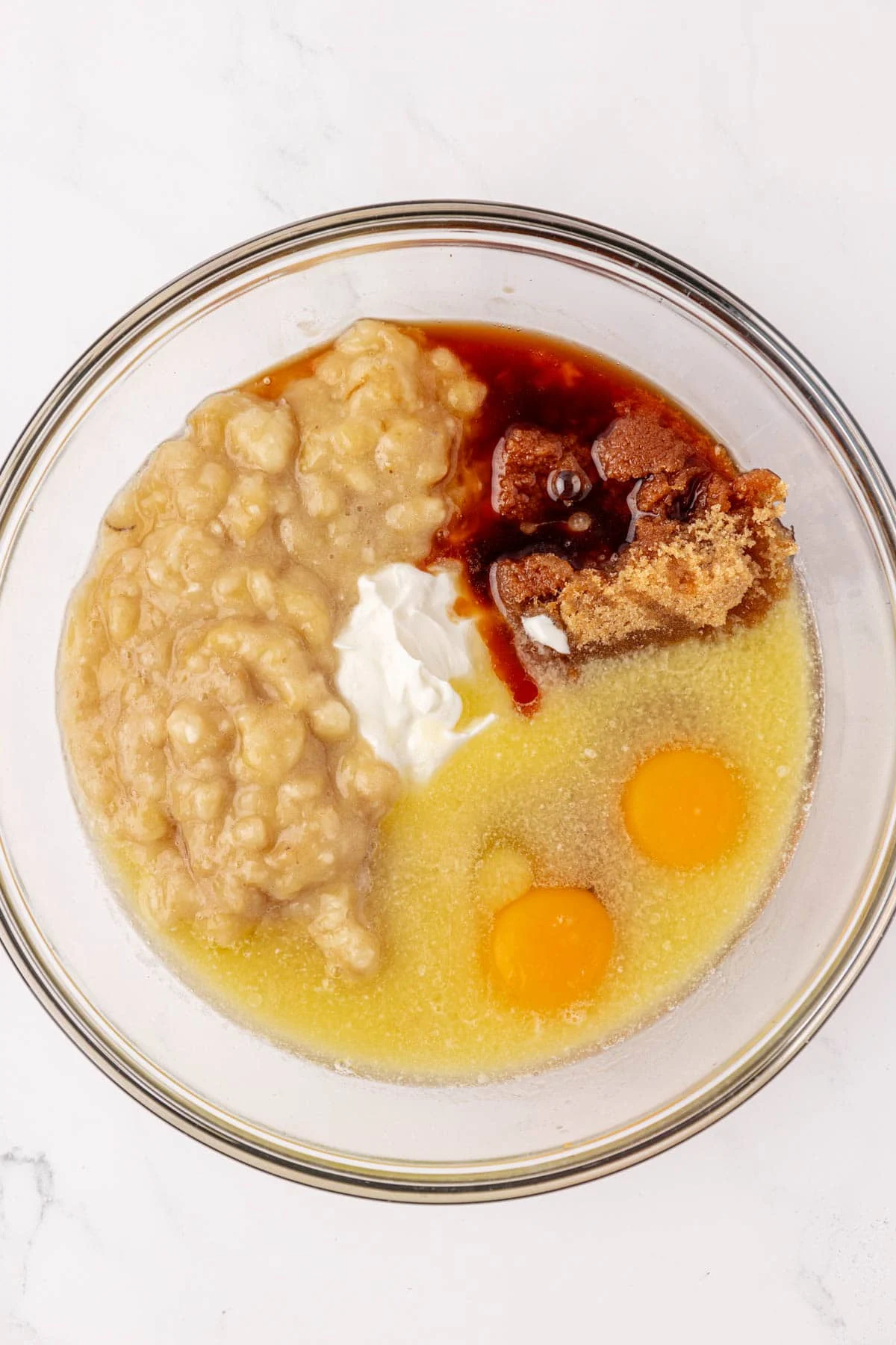 wet ingredients in a mixing bowl