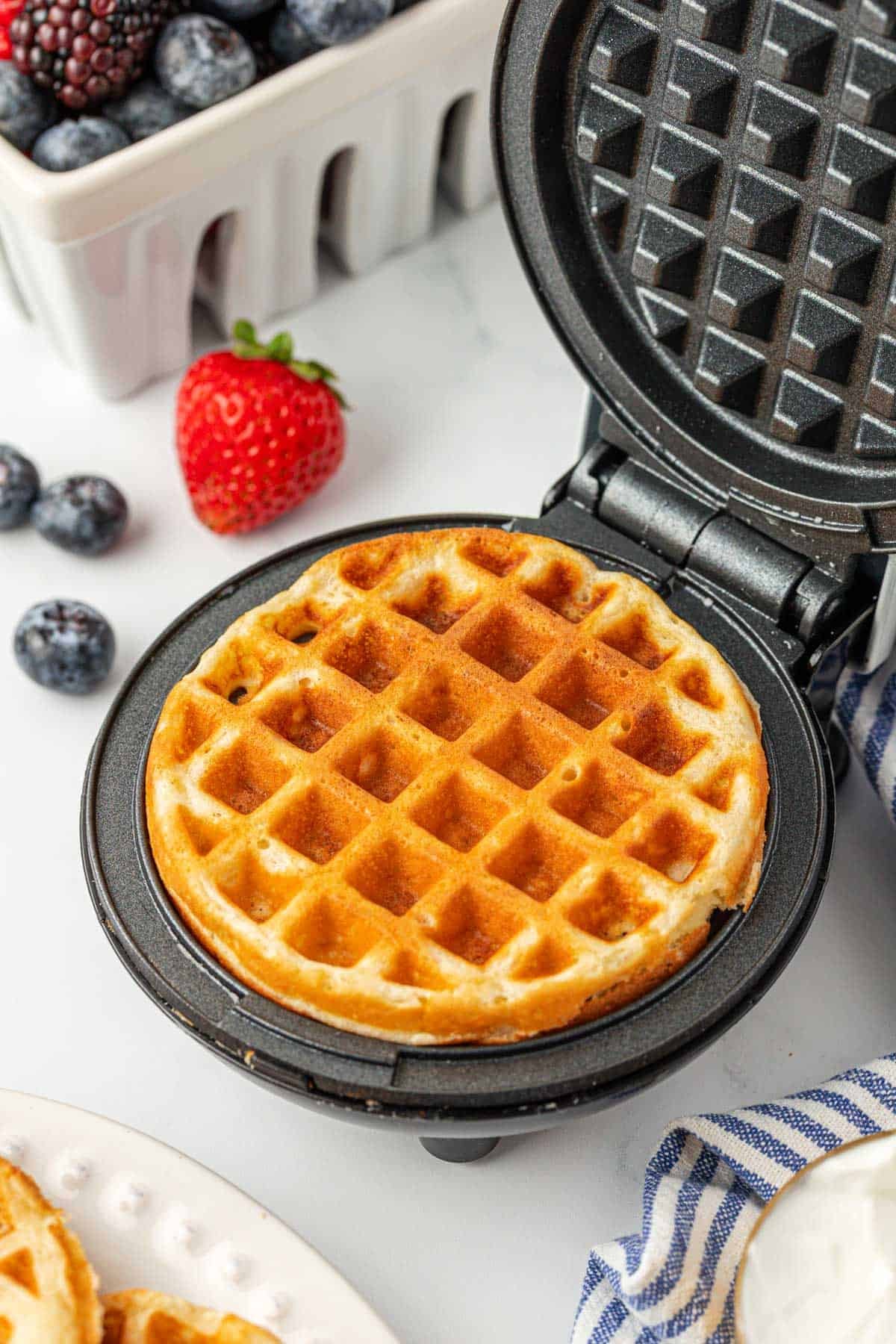 waffle inside of a mini waffle maker