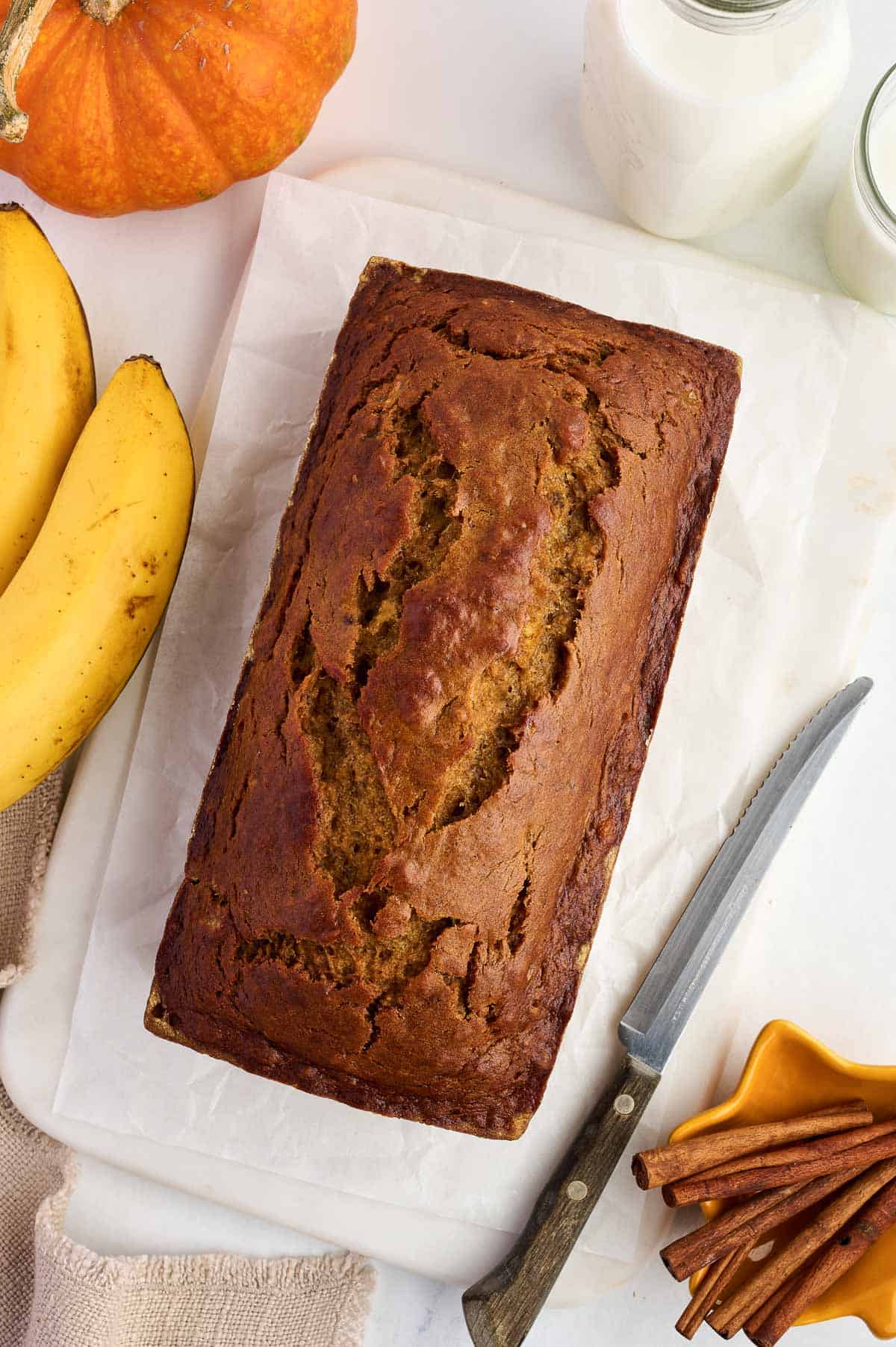 loaf of pumpkin banana bread