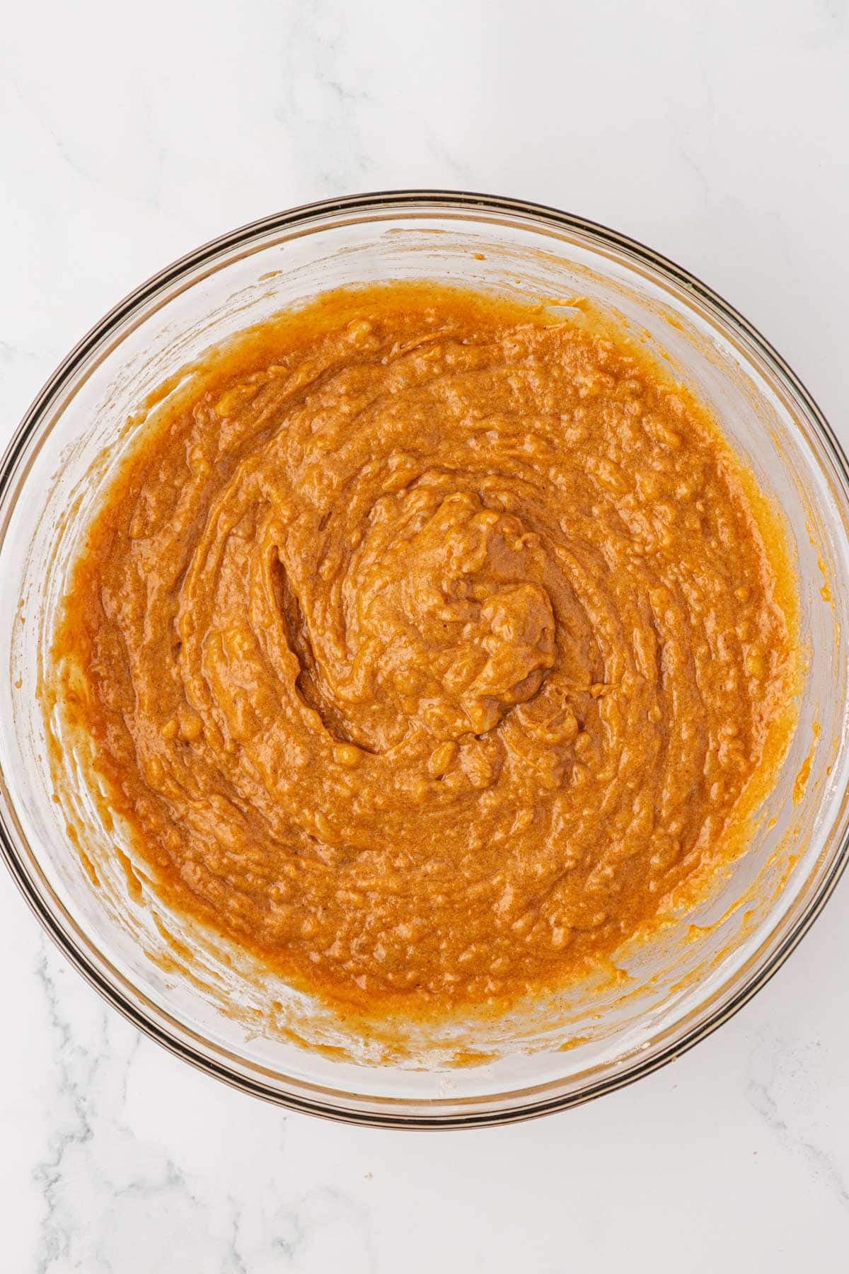 pumpkin banana muffin batter mixed together