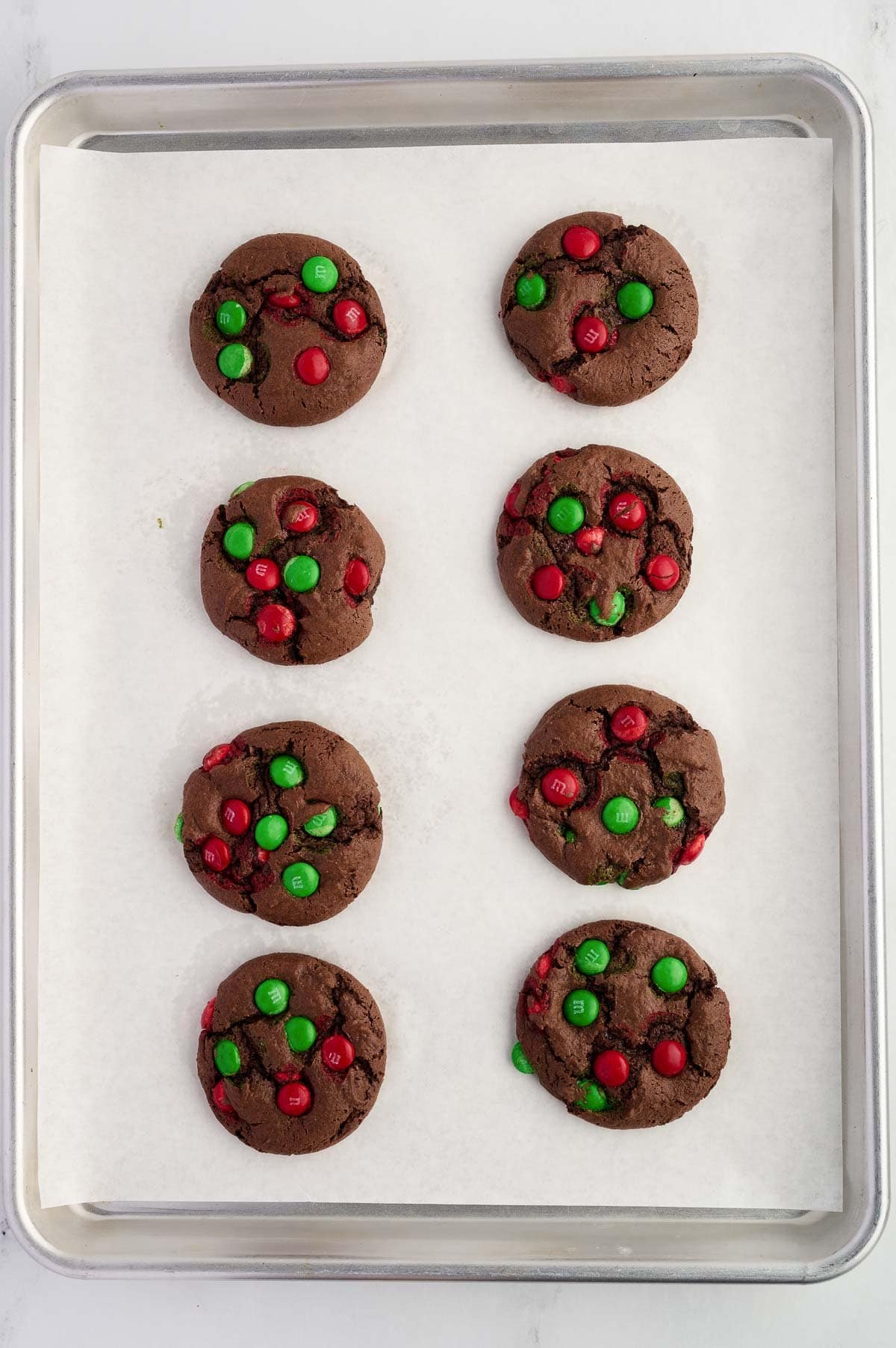 chocolate Christmas cookies on a baking sheet