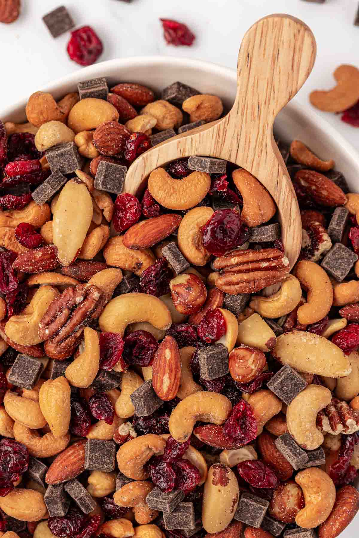 trail mix with a scoop
