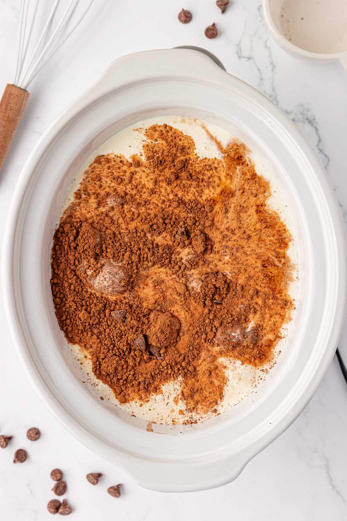 hot chocolate ingredients in a slow cooker