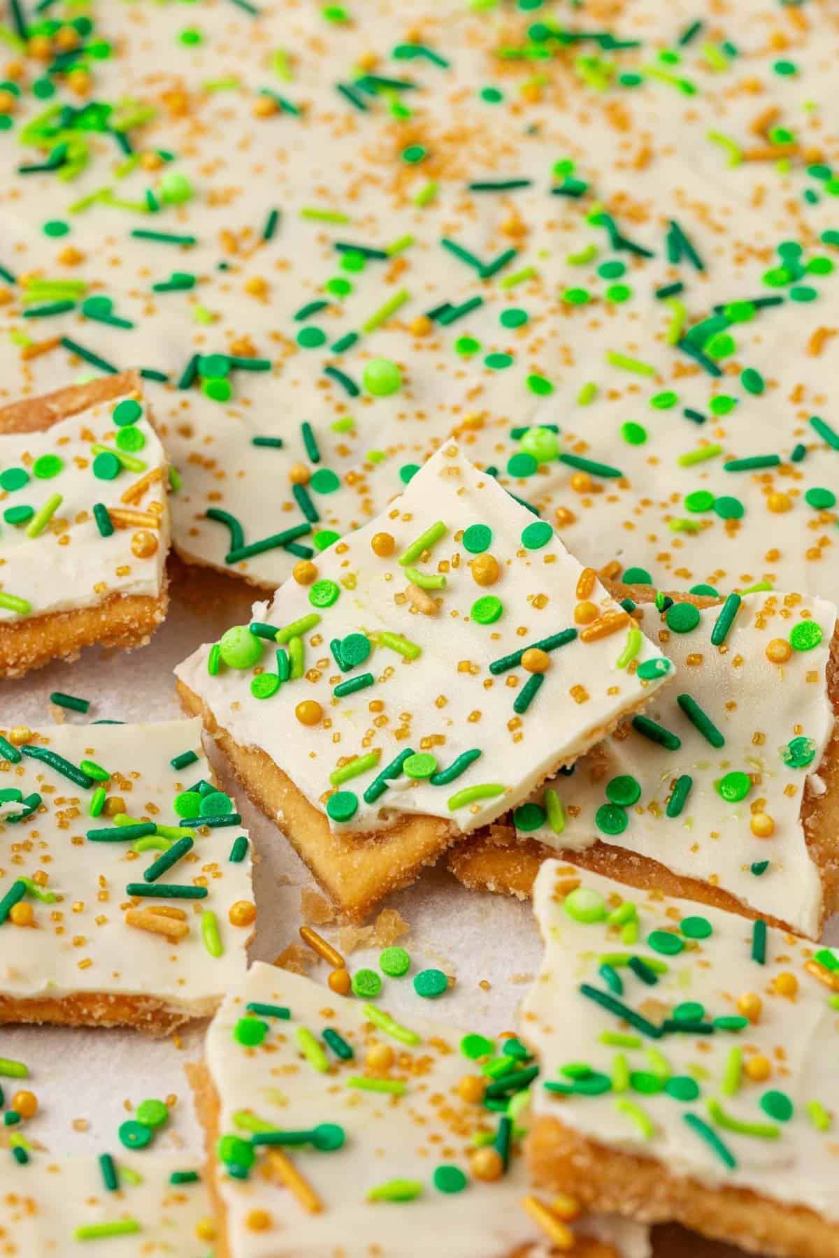 saltine toffee with white chocolate and sprinkles