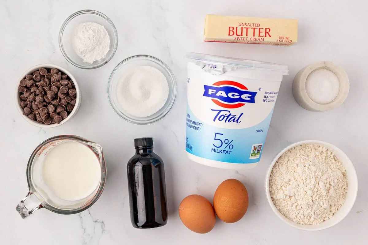 ingredients needed to make sheet pan pancakes with Greek yogurt