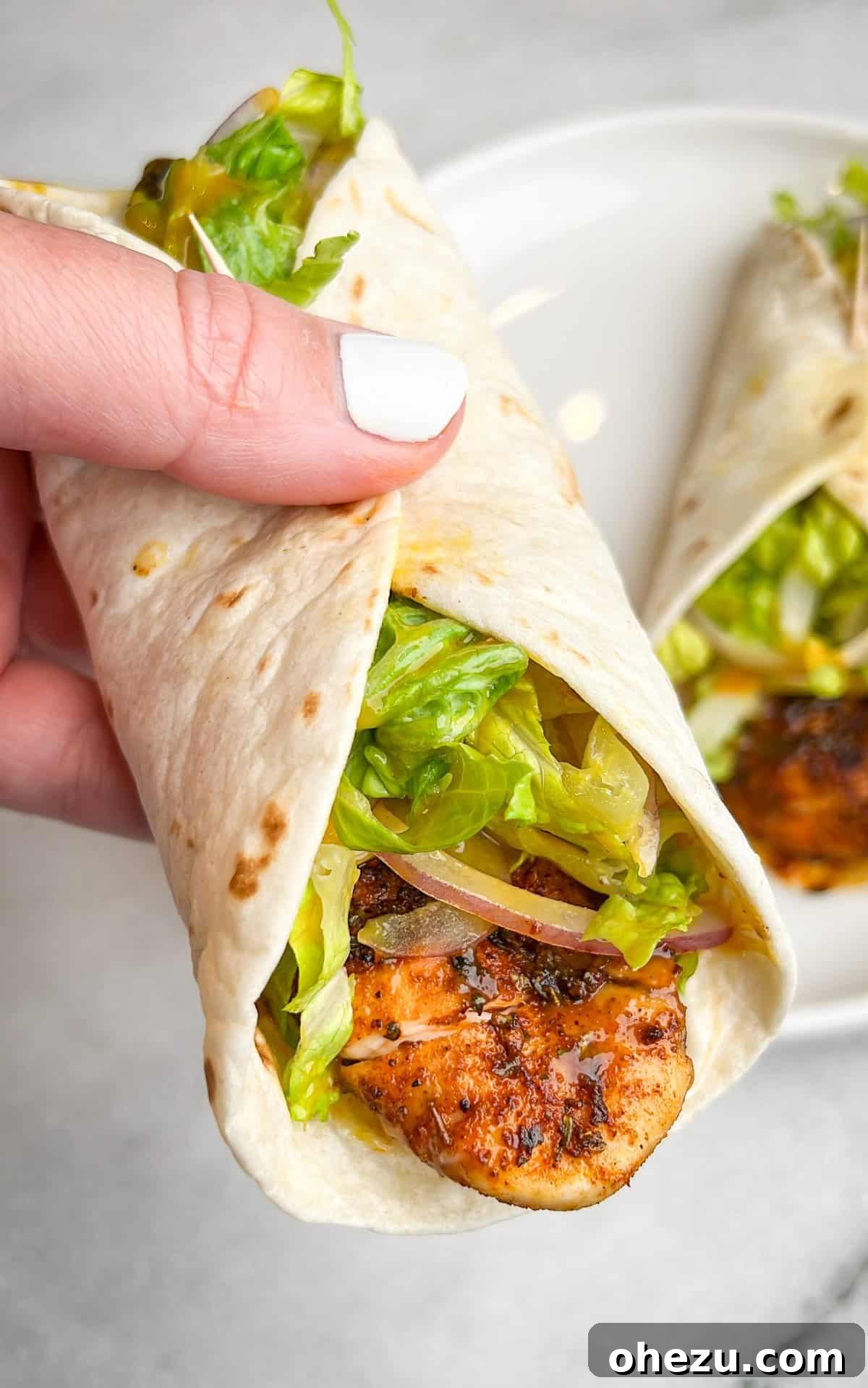 Cajun Chicken Wraps 3 Close-up of a perfectly wrapped blackened chicken snack wrap