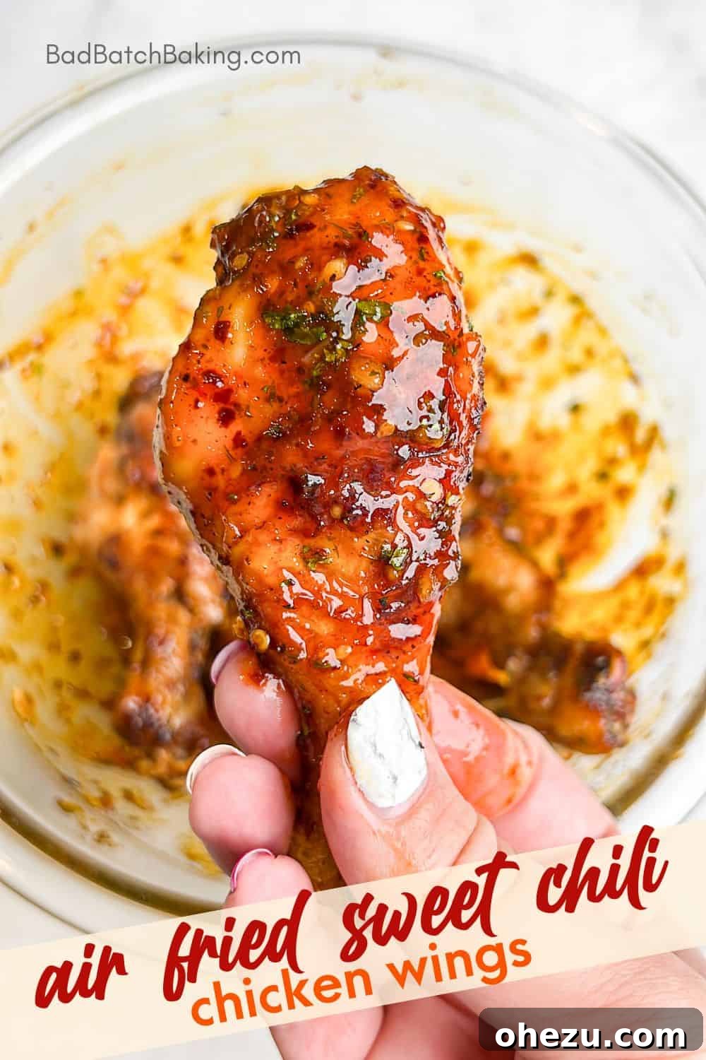Crispy Air-Fried Sweet Chili Wings 13 Pinterest-optimized image of Air Fried Sweet Chili Chicken Wings for saving to boards.