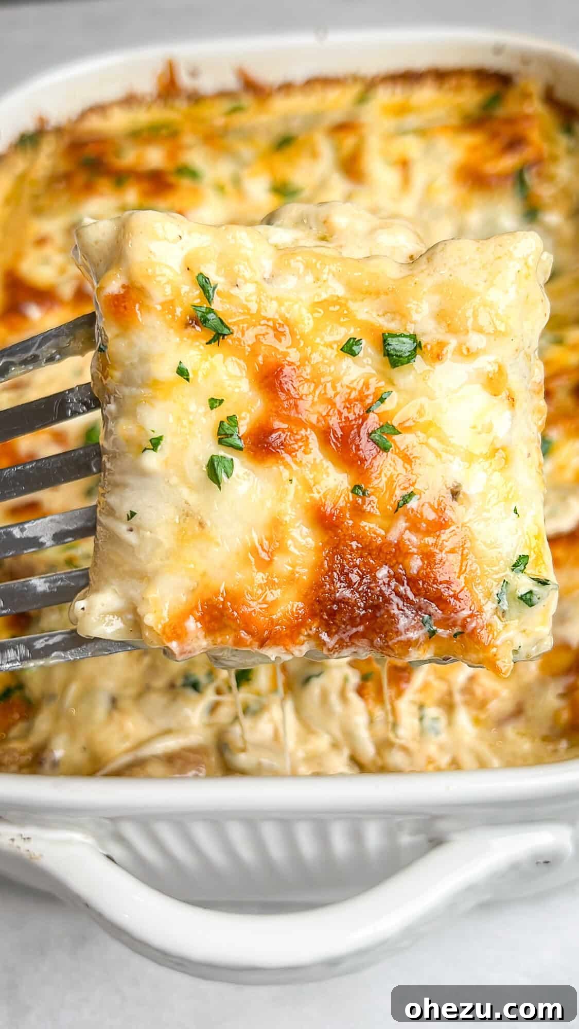 Creamy Blackened Chicken Lasagna Pinwheels 12 Chicken alfredo lasagna with a serving spoon