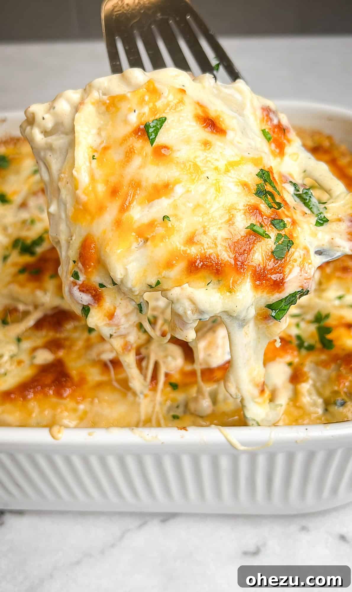 Creamy Blackened Chicken Lasagna Pinwheels 5 Ingredients for Chicken Alfredo Lasagna on a board