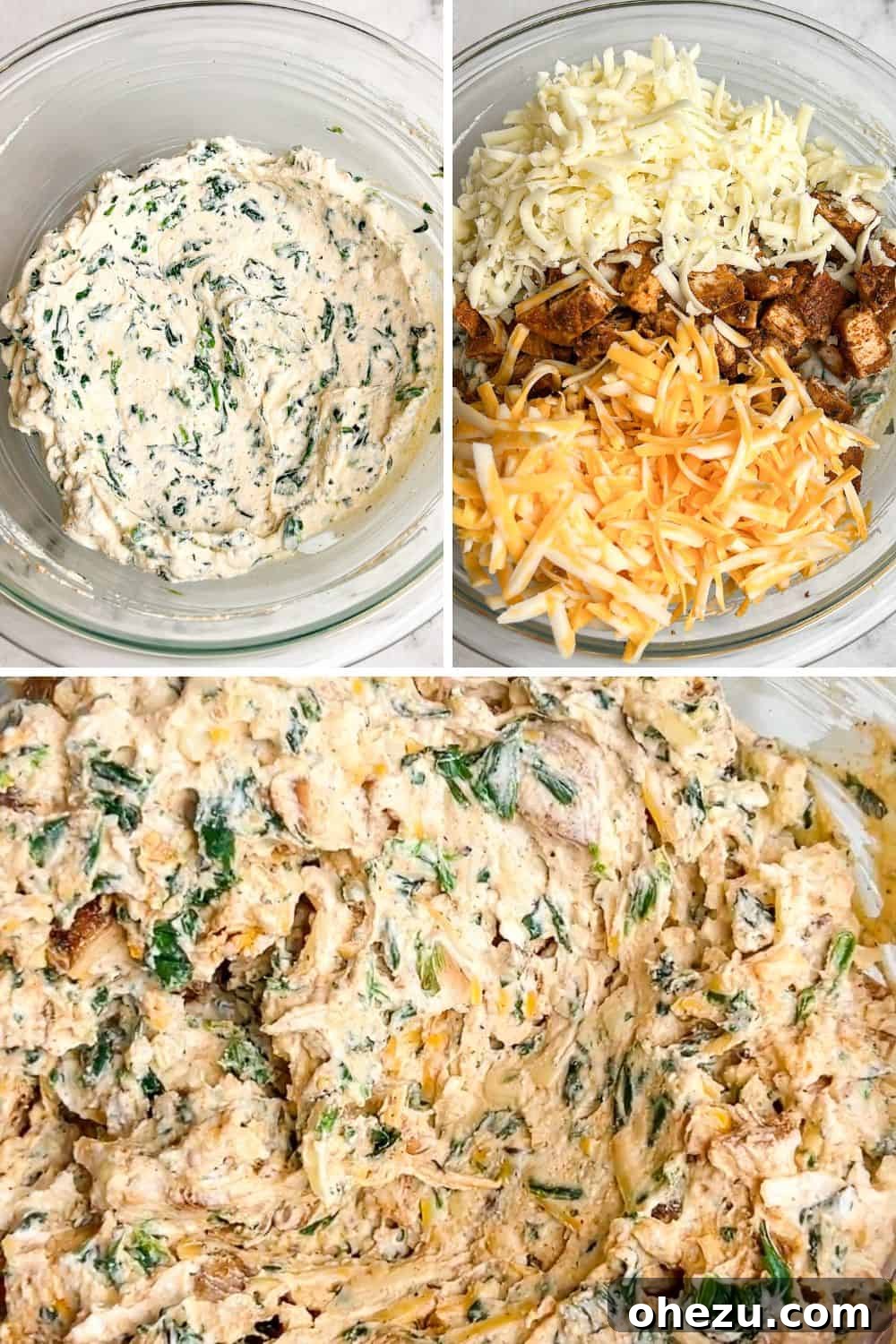 Creamy Blackened Chicken Lasagna Pinwheels 8 Mixing the lasagna filling with chicken and spinach
