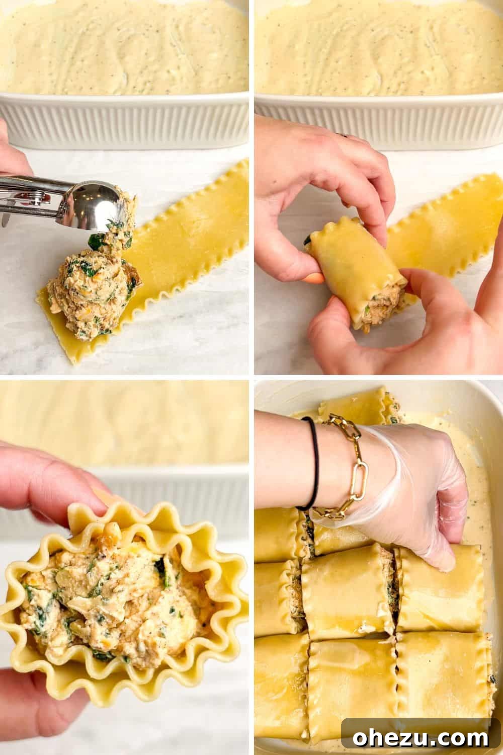 Creamy Blackened Chicken Lasagna Pinwheels 9 Assembling Chicken Alfredo Lasagna Roll Ups