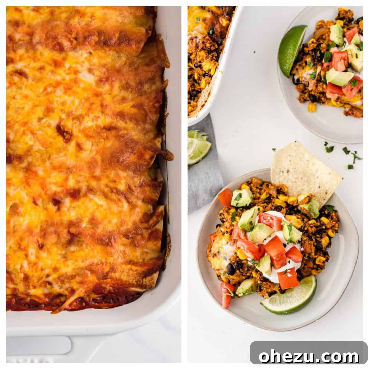 Plant-Powered Perfection 7 A mouth-watering collage showcasing vibrant enchiladas and a hearty quinoa Mexican casserole, highlighting delicious and easy vegetarian meal ideas.