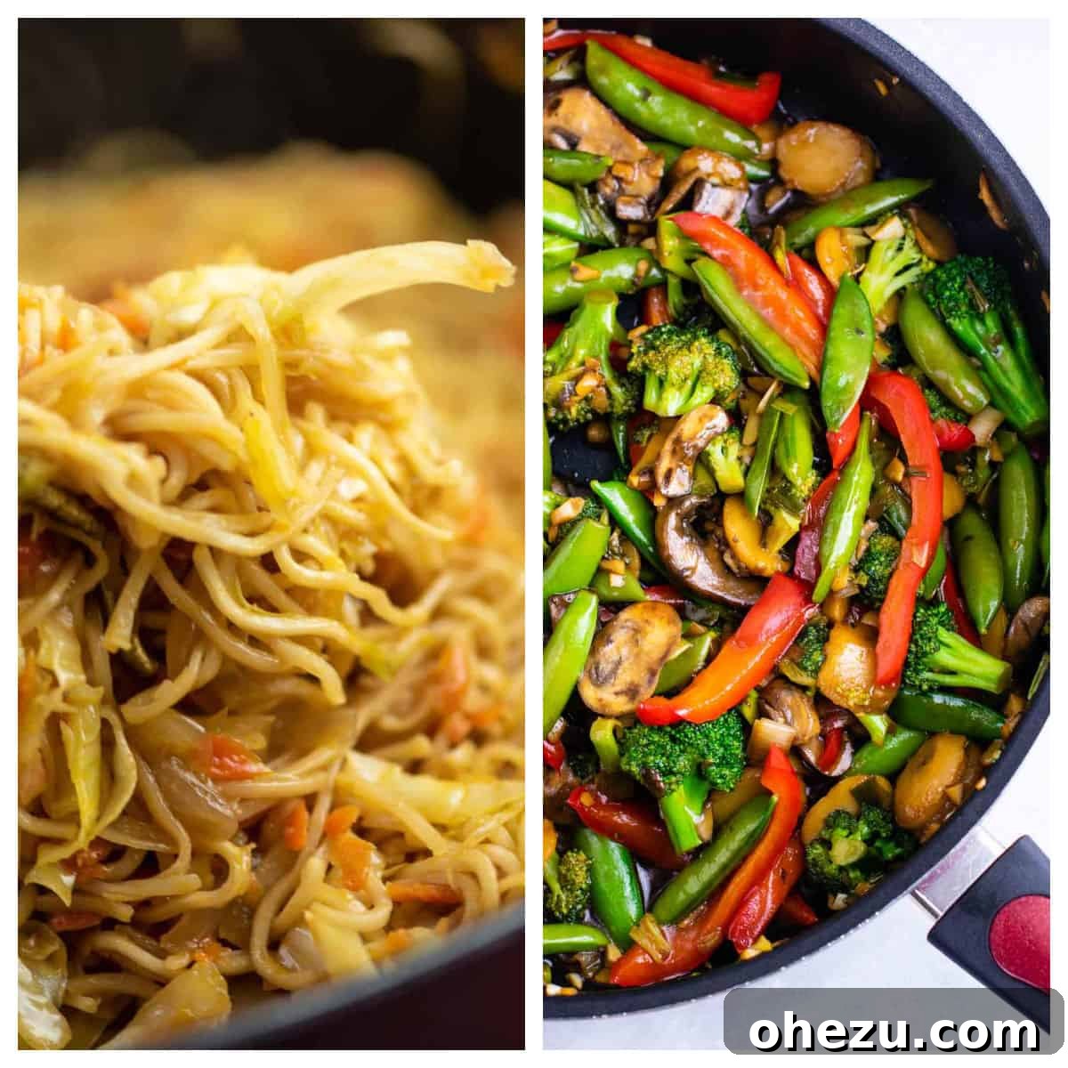 Plant-Powered Perfection 9 A mouth-watering collage featuring a vibrant cabbage stir fry and perfectly cooked stir fry vegetables, illustrating easy and healthy plant-based meal options.