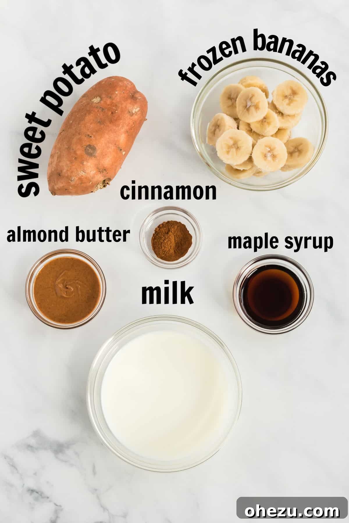 Wholesome Sweet Potato Bliss 3 ingredients needed to make a sweet potato smoothie