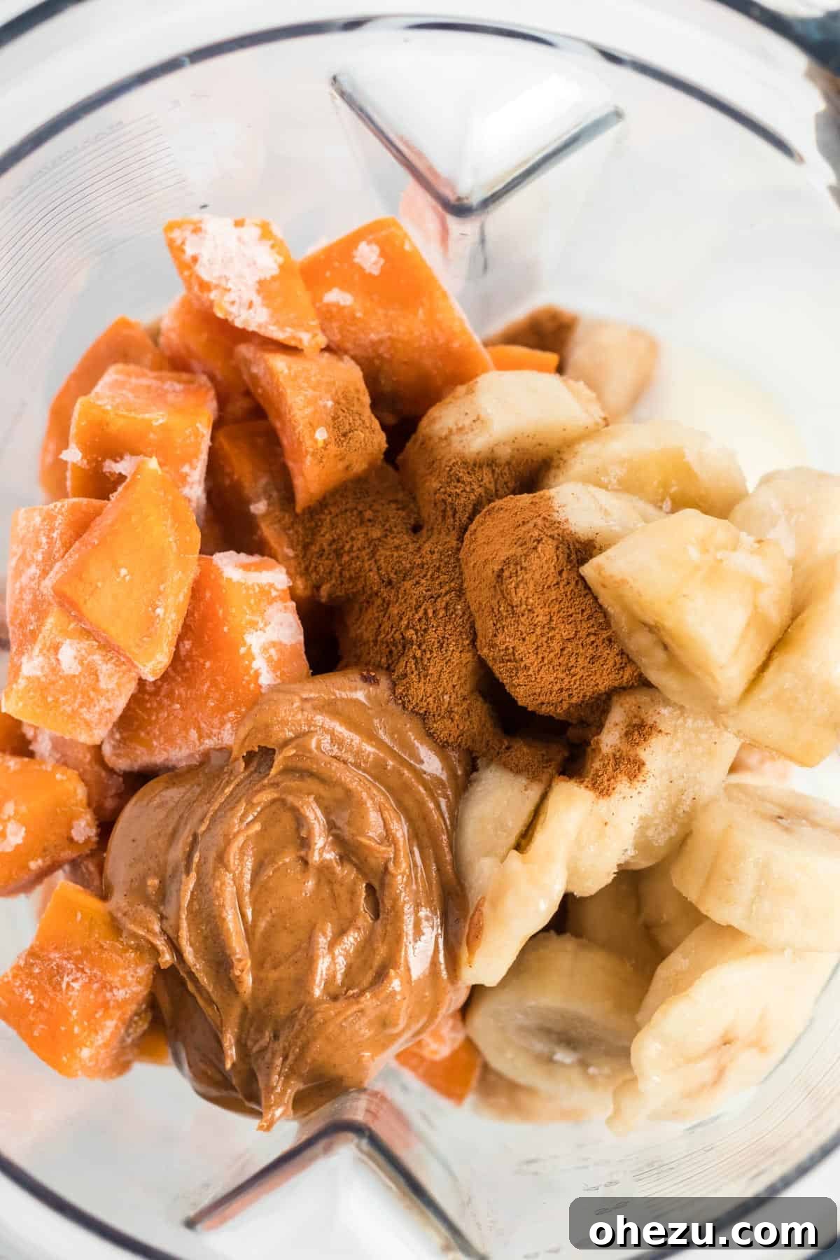 Wholesome Sweet Potato Bliss 4 sweet potato smoothie ingredients inside the blender