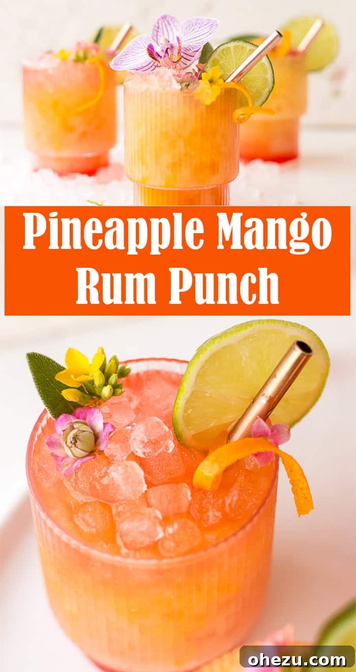 Tropical Pineapple Mango Rum Punch, refreshing drink for summer parties