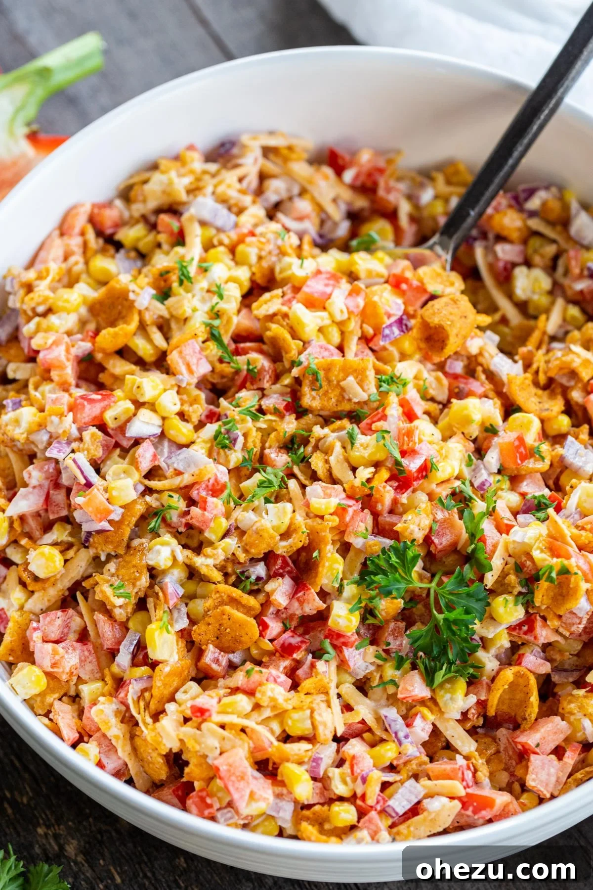 Fritos Chili Cheese Salad, crunchy and creamy party side dish