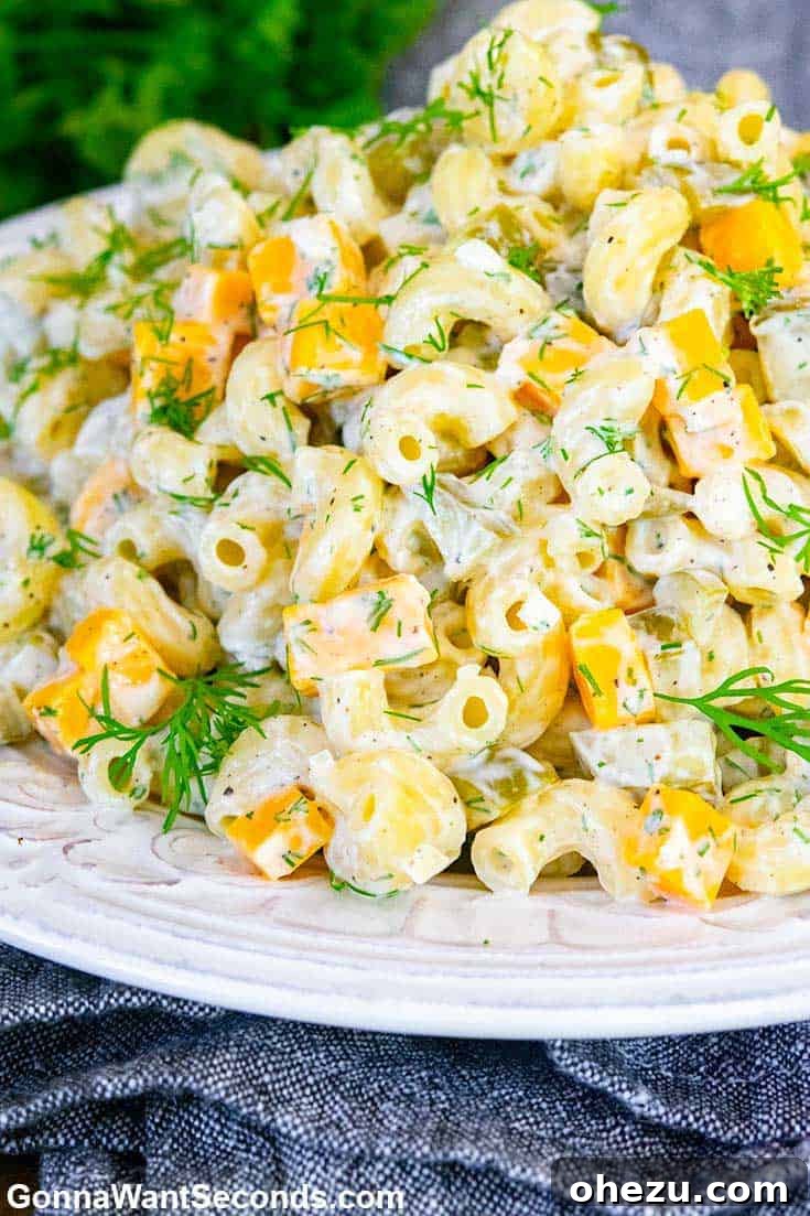 Dill Pickle Pasta Salad, creamy and tangy side dish for summer