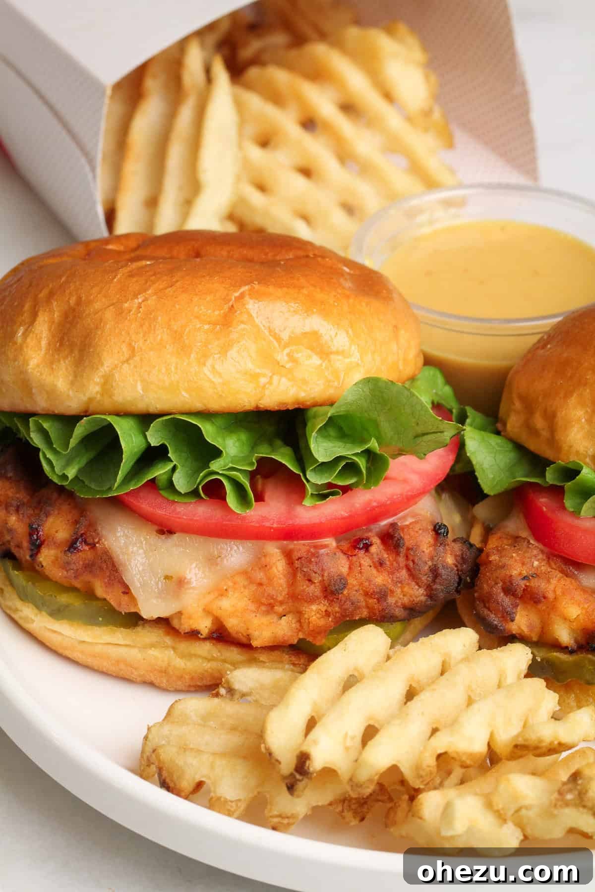 Air Fryer Spicy Chick-fil-A Copycat Sandwich 5 finished spicy chick fil a sandwich recipe with pickles and sauce