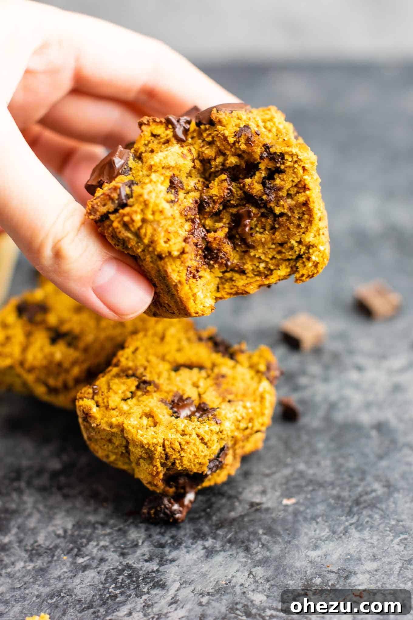 Wholesome Gluten-Free Pumpkin Muffins 6 Another view of a hand holding a gluten-free pumpkin muffin, highlighting its tempting appeal.