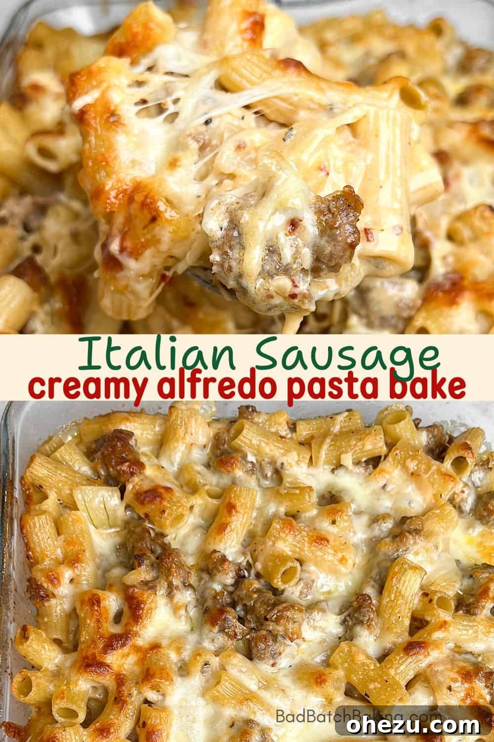 Hearty Creamy Sausage Alfredo Bake 9 finished creamy sausage alfredo bake out of the oven