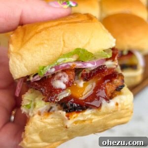 Finished Bacon Ranch BBQ Chicken Sliders ready to be served