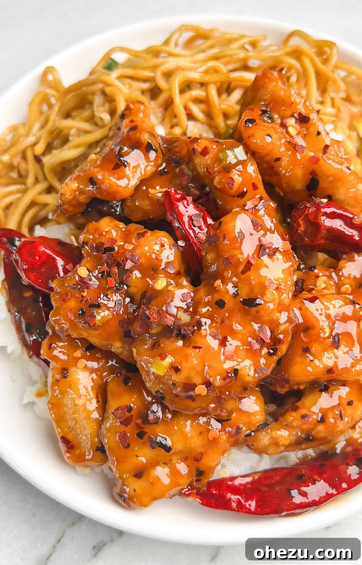 Hot Orange Chicken Panda Express served with rice