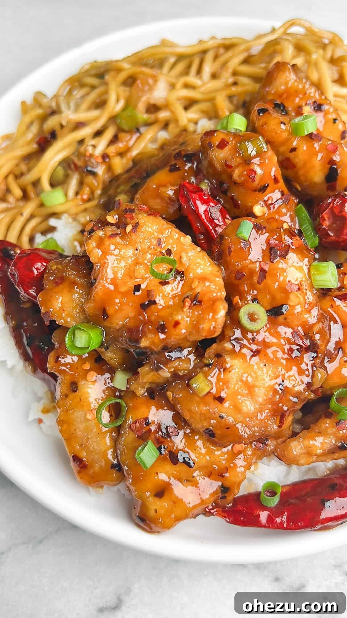 Crispy Hot Orange Chicken in a bowl