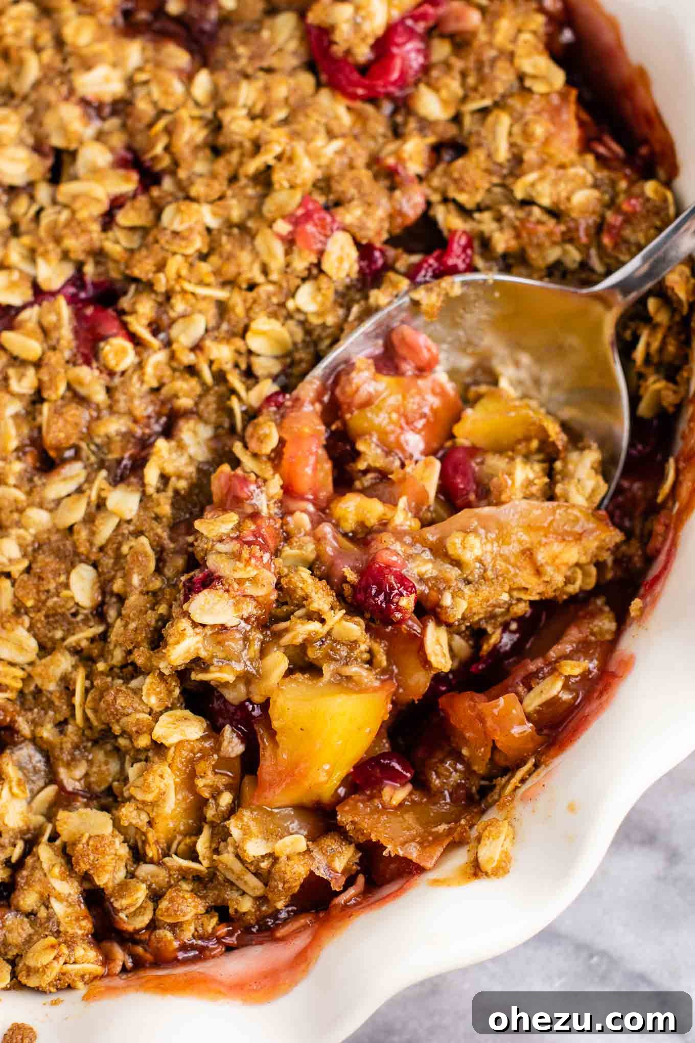 Sweet-Tart Cranberry Apple Crumble 8 A full view of the delicious Cranberry Apple Crisp, showcasing its inviting texture and vibrant colors.