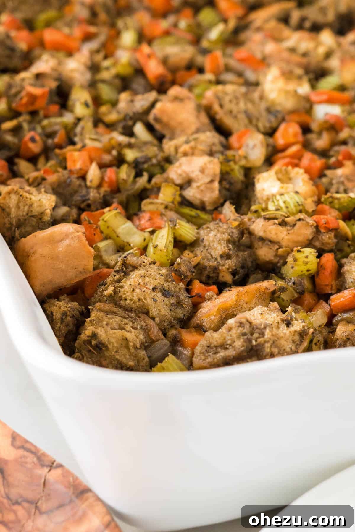 36 Scrumptious Vegetarian Thanksgiving Dishes 5 Hearty vegan stuffing with herbs and vegetables, a perfect meatless option for Thanksgiving.