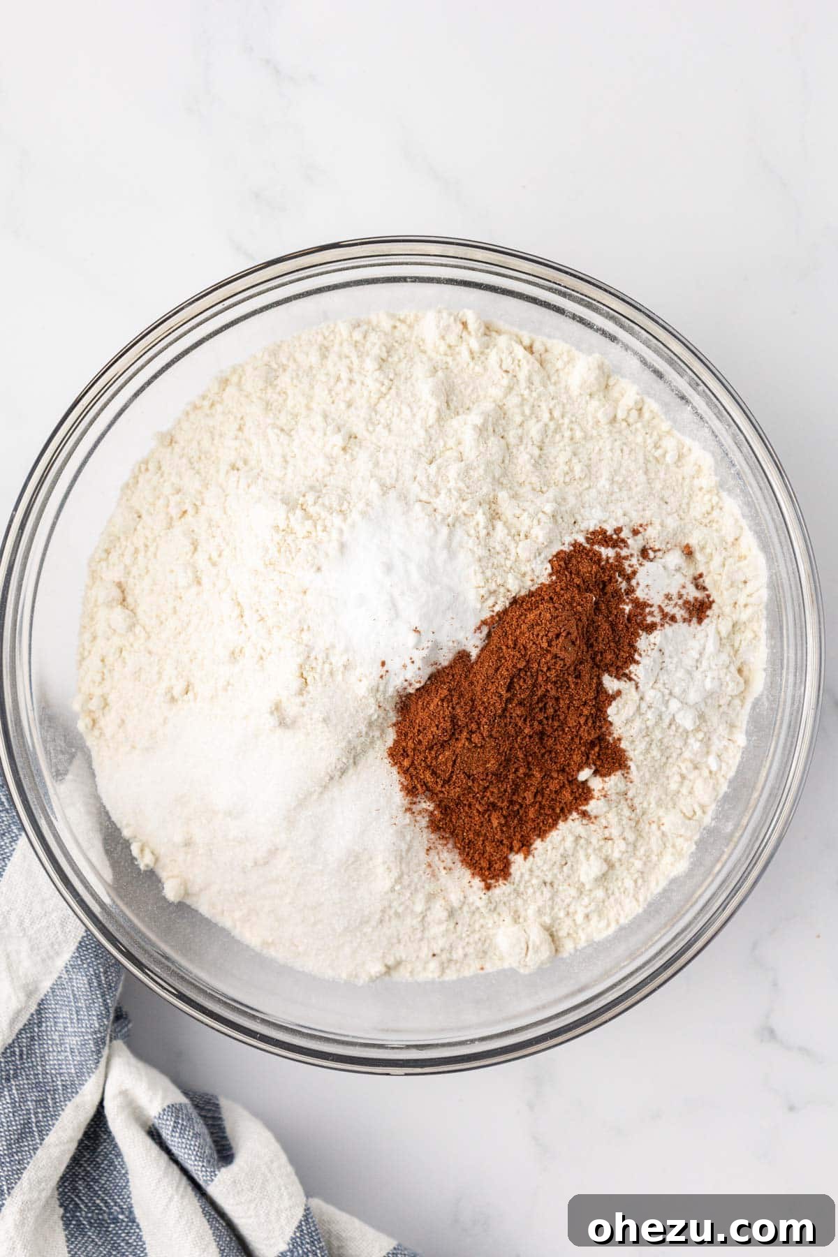 Dry ingredients in a mixing bowl before whisking