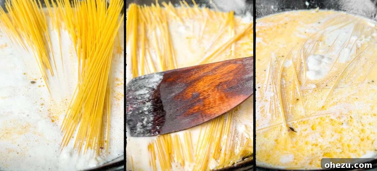 Cooking angel hair pasta in the one-pot sauce