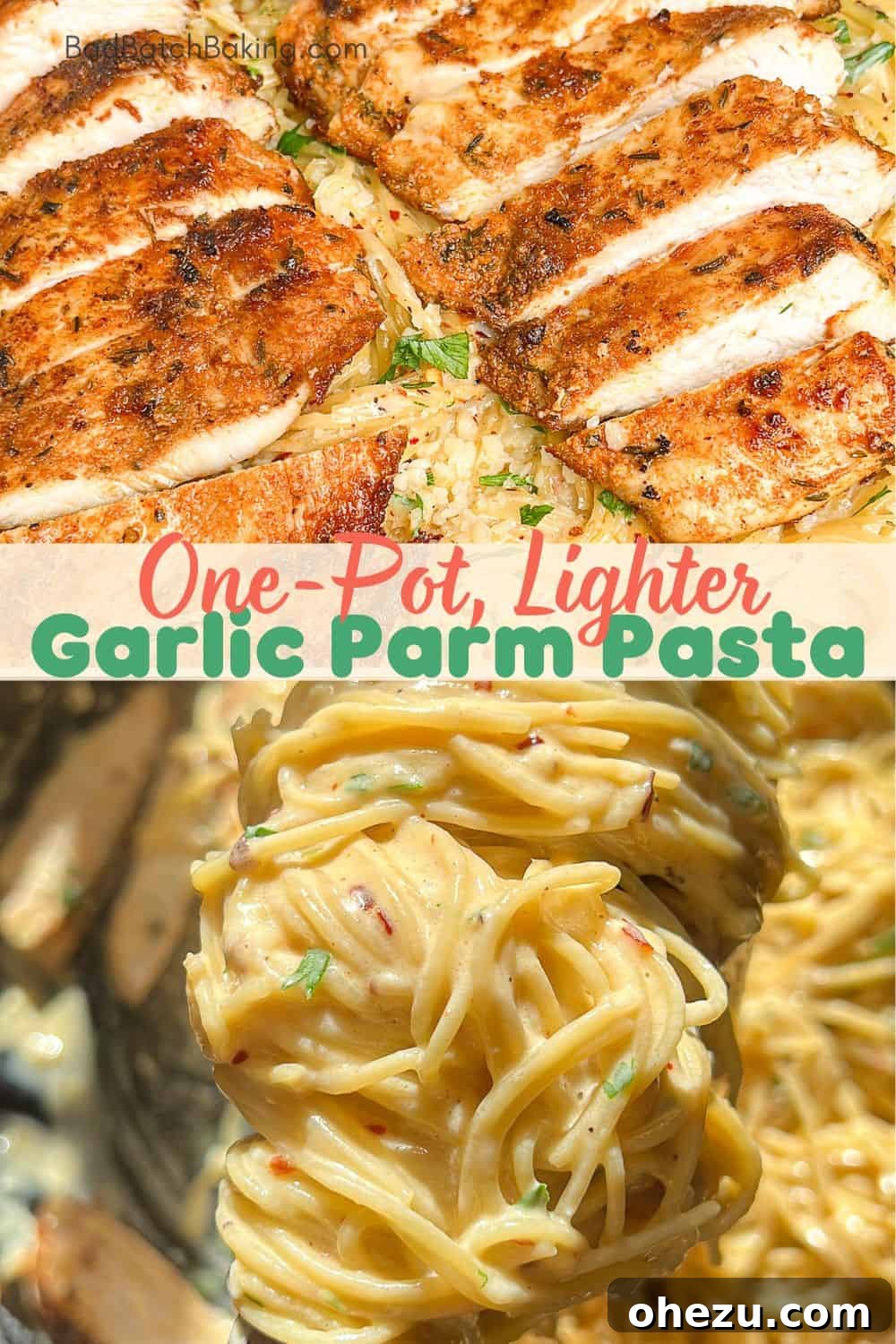Serving one-pot summer pasta with chicken