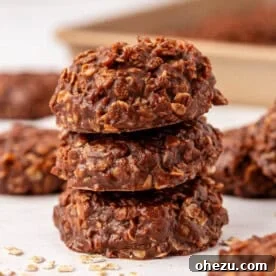 A delicious stack of healthy no-bake cookies, demonstrating their appealing texture. These cookies are made with wholesome ingredients and are gluten-free.