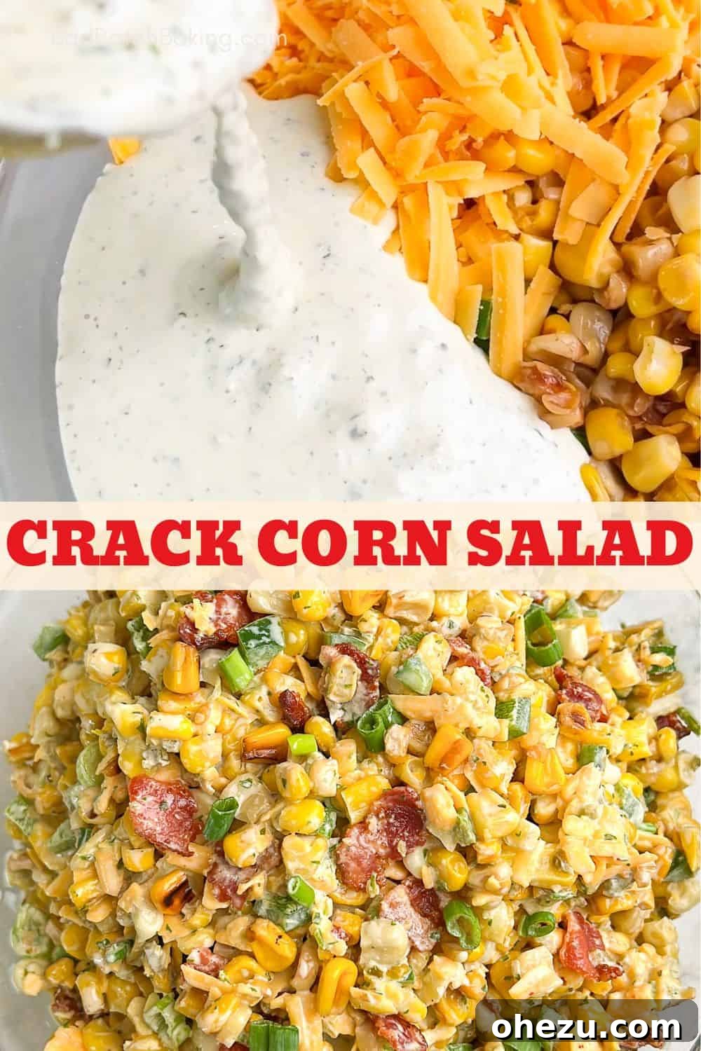 Ingredients for Crack Corn Salad laid out: fresh corn, bacon strips, shredded cheddar, green onions, and jalapeños.