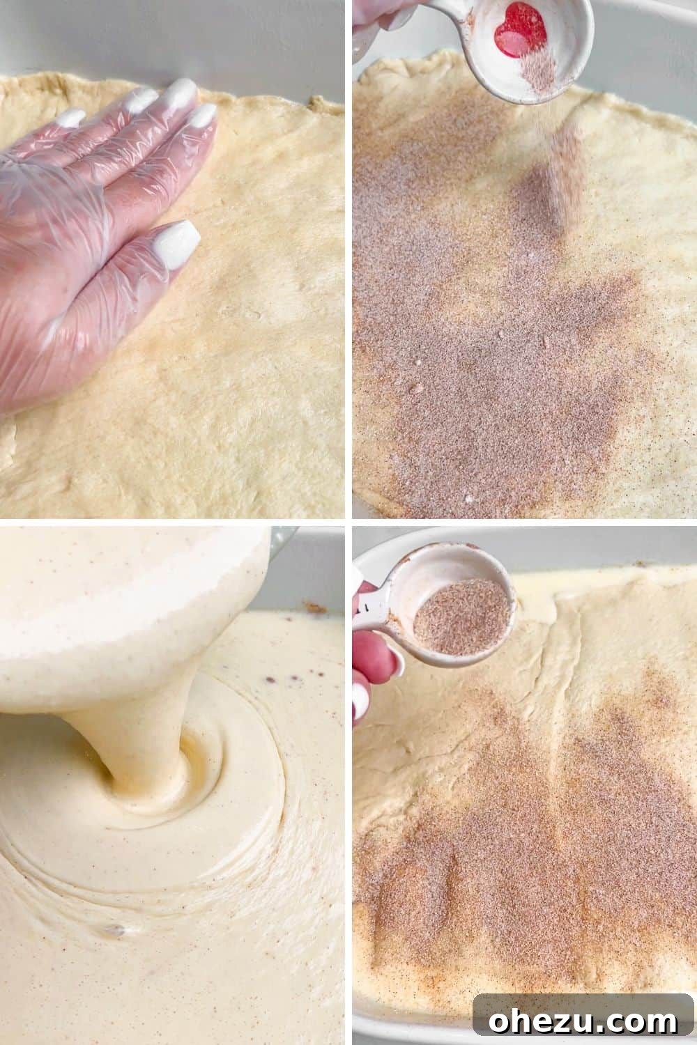 Layering Cinnamon Sugar on Crescent Roll Dough
