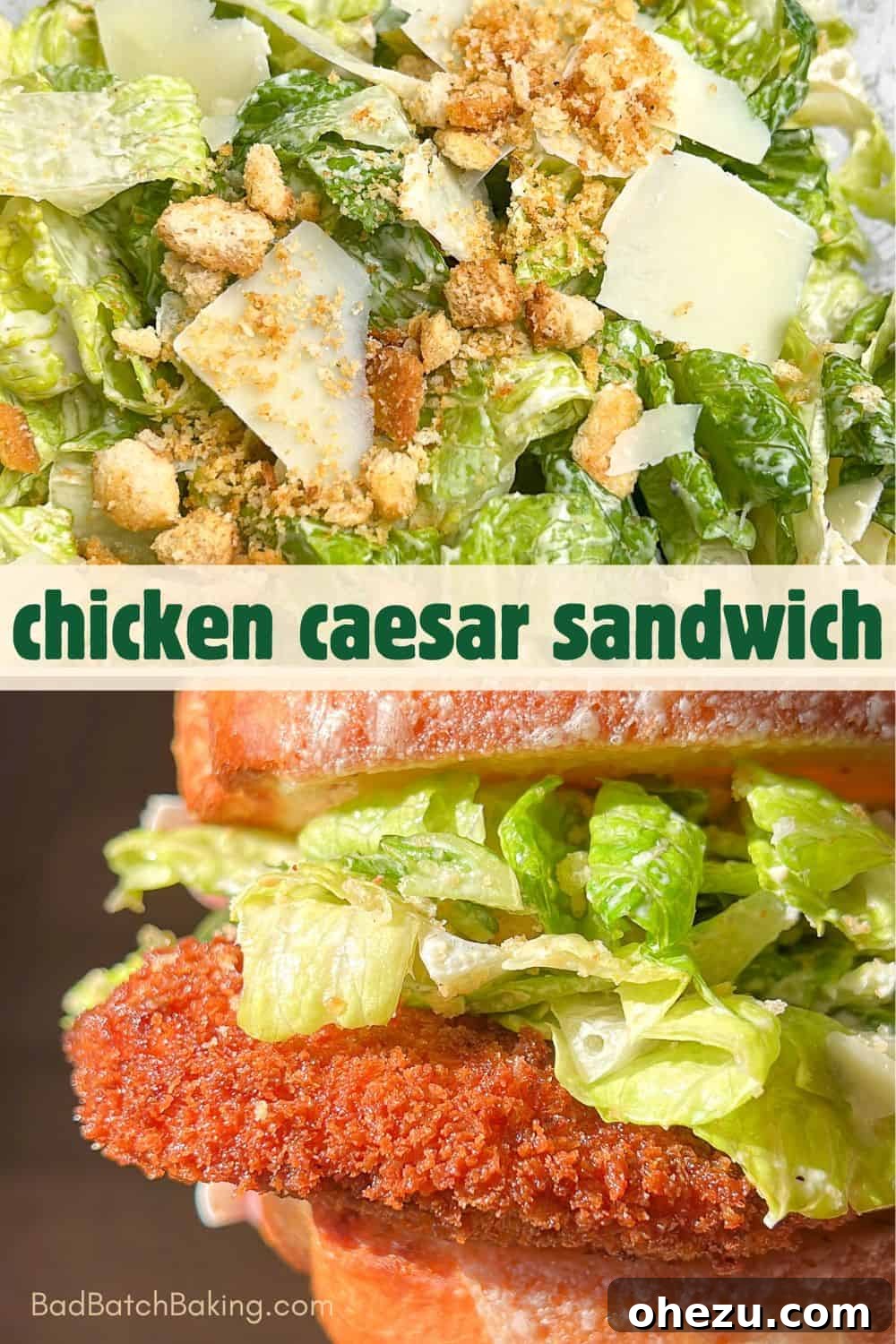 Crispy Chicken Caesar Salad Sandwich ready to be served