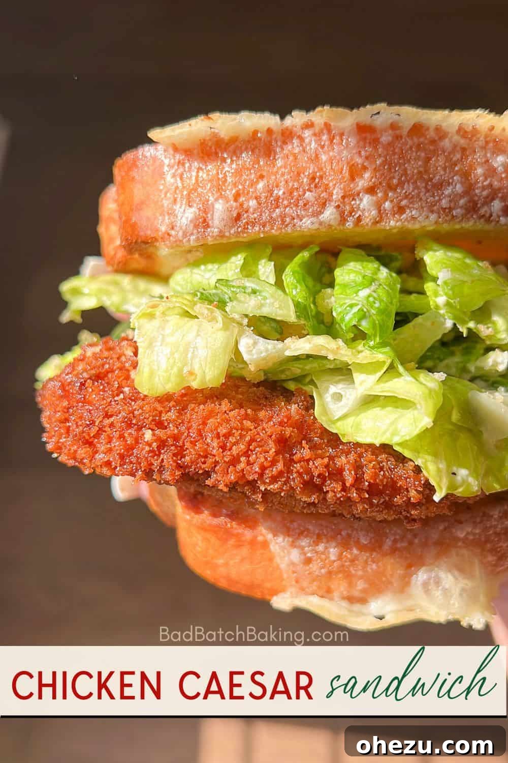 Stacked crispy chicken caesar salad sandwiches