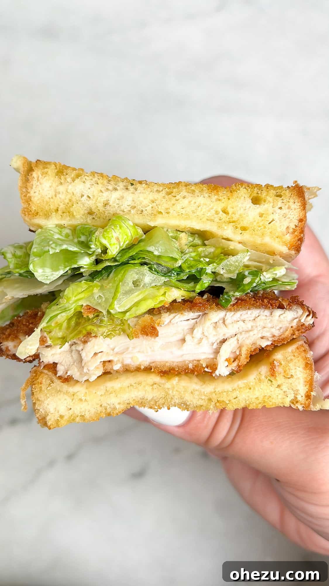 Steps for making chicken Caesar salad sandwich