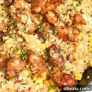 One-Pan Garlic Parmesan Chicken and Rice Skillet with Corn 11 One-Pot Garlic Parmesan Chicken Rice and Corn Skillet Recipe Card Image