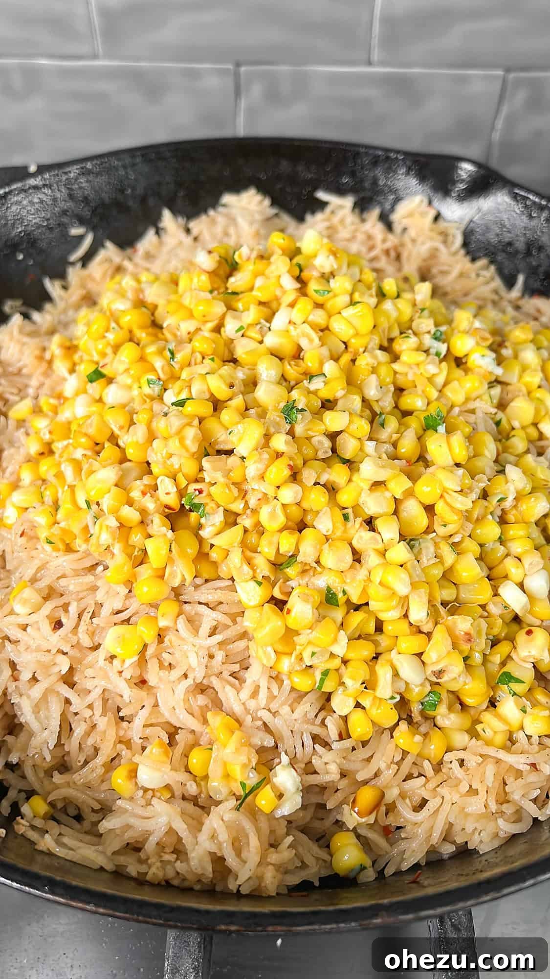 One-Pan Garlic Parmesan Chicken and Rice Skillet with Corn 8 Finished One-Pot Garlic Parmesan Chicken Rice and Corn Skillet