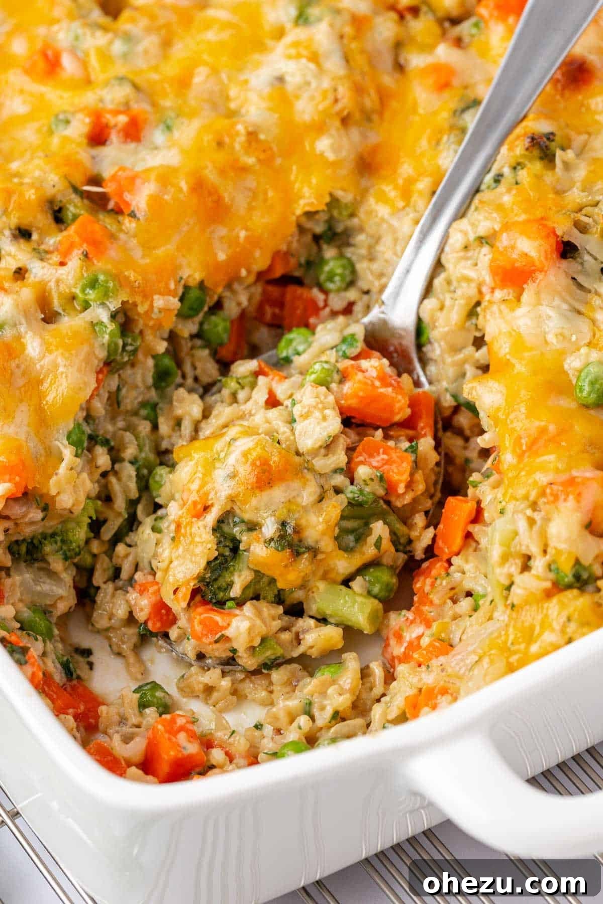 Hearty Vegetable Rice Bake 2 Delicious and creamy vegetable rice casserole served in a dish