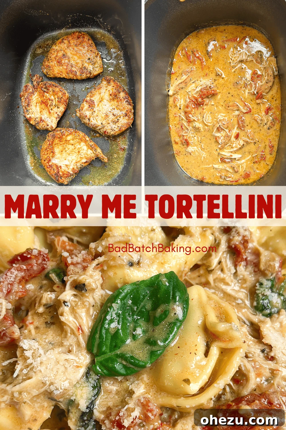 Ingredients for Slow Cooker Marry Me Tortellini on a wooden board