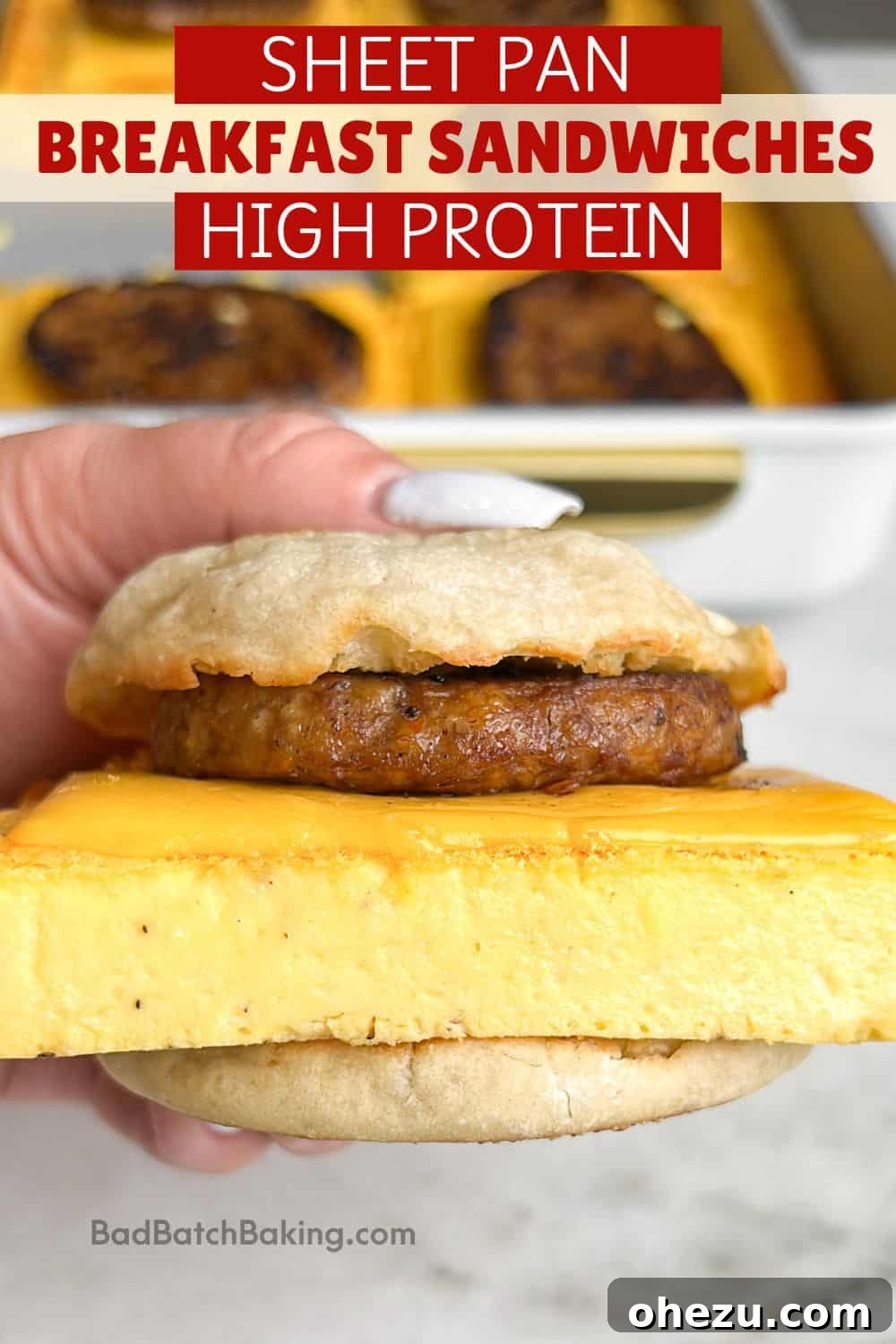 One-Pan Protein Power Breakfast Sandwiches 10 High protein sheet pan breakfast sandwiches wrapped individually in parchment paper, ready for the freezer