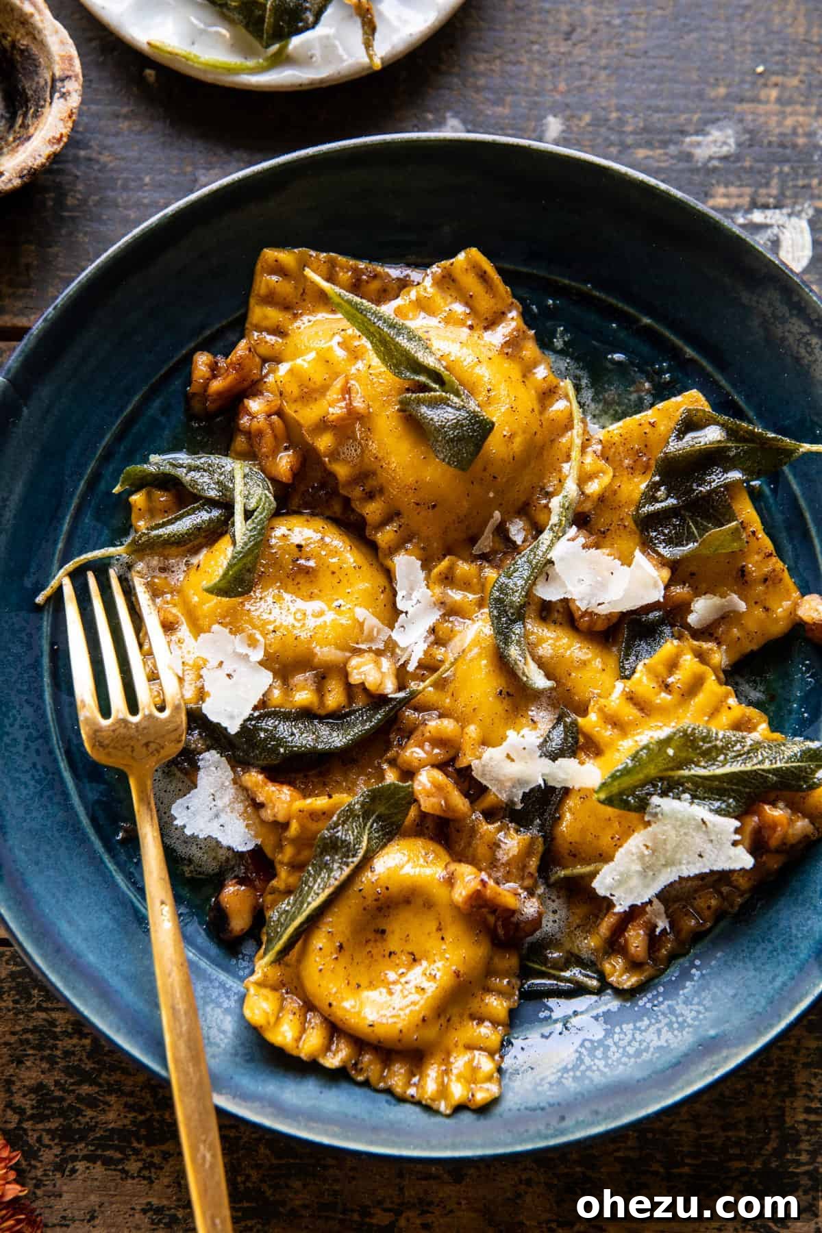 Sage butter pumpkin ravioli with cheese