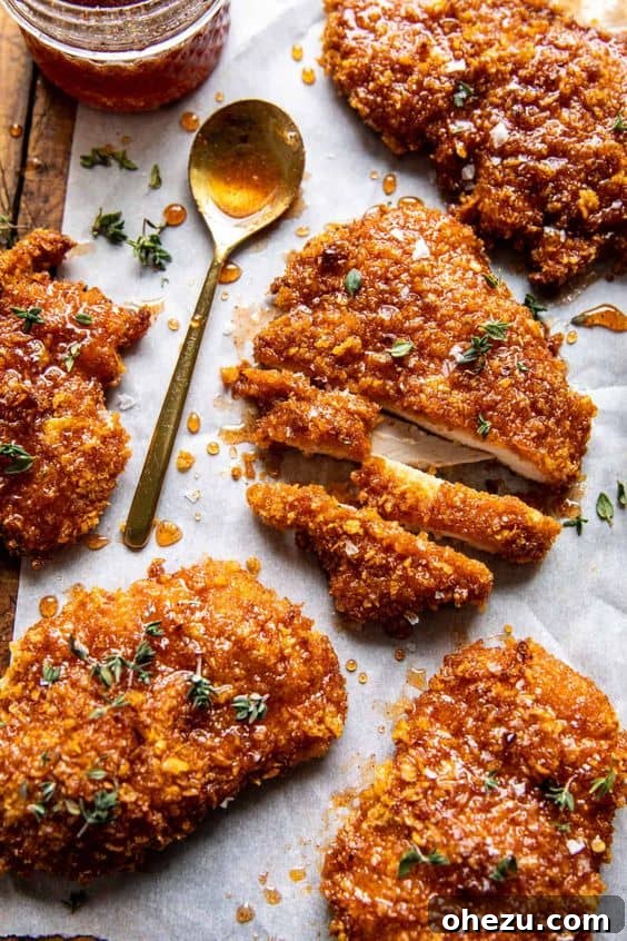 Baked Crunchy Hot Honey Chicken with cornflake crust