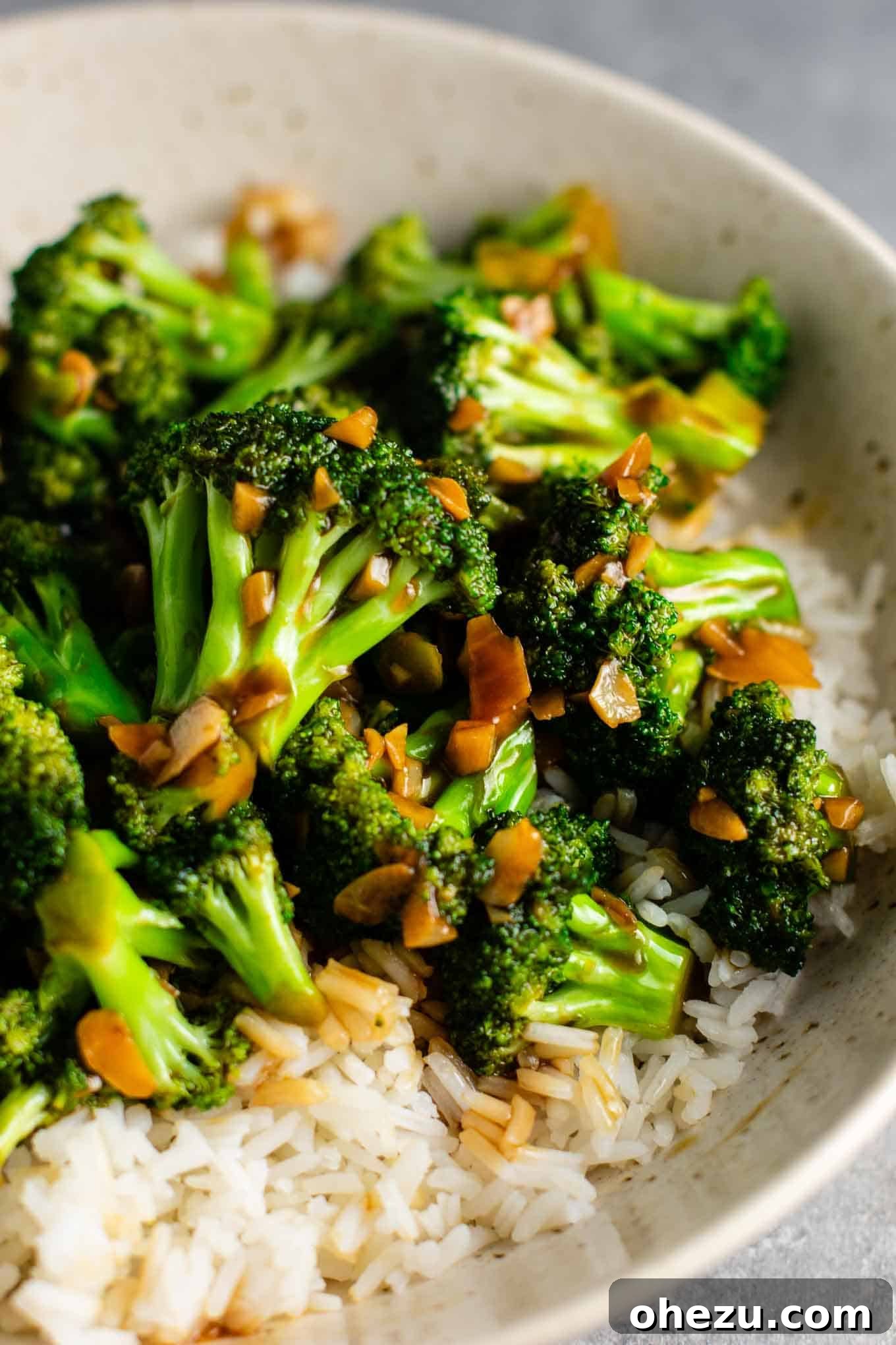 25 Must-Try Vegan Recipes for Plant-Based Perfection 17 Broccoli with garlic sauce served in a white bowl, showing glossy florets coated in a savory brown sauce.
